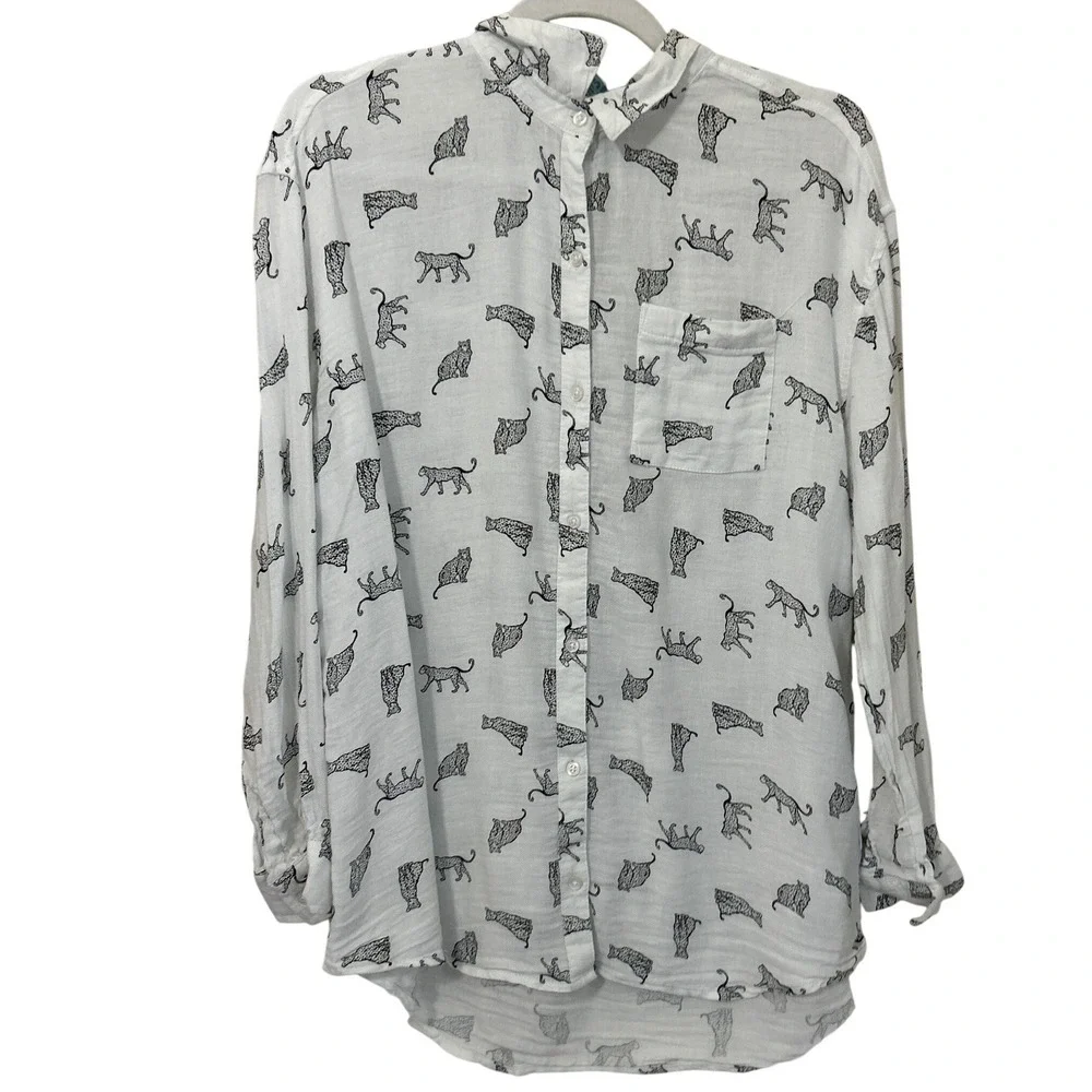 Old Navy Girls XXL (16) Tunic Shirt White Black‎ Cheetahs Print Long Sleeve